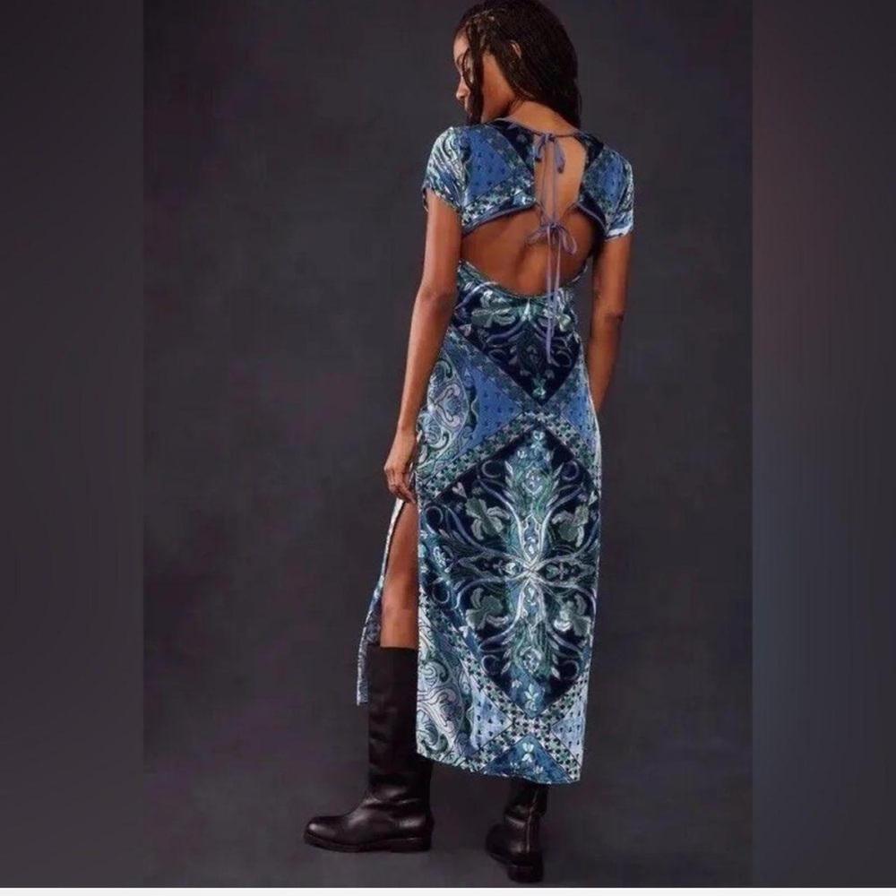 New Free People Iris Maxi Dress Size Medium Aqua Blue Combo